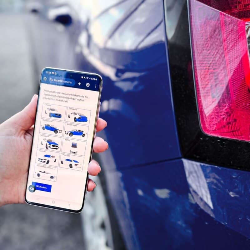 Vahinkotarkastus helposti puhelimella. Hoida vahinkotarkastus kätevästi verkossa! Ota kuvat vauriosta puhelimellasi ja lähetä ne meille InCar-kameran kautta.